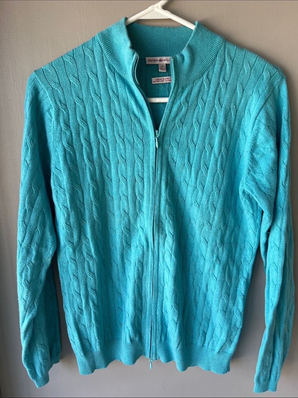 Peter Millar Women's Turquoise Cable-Knit Full-Zip Cardigan